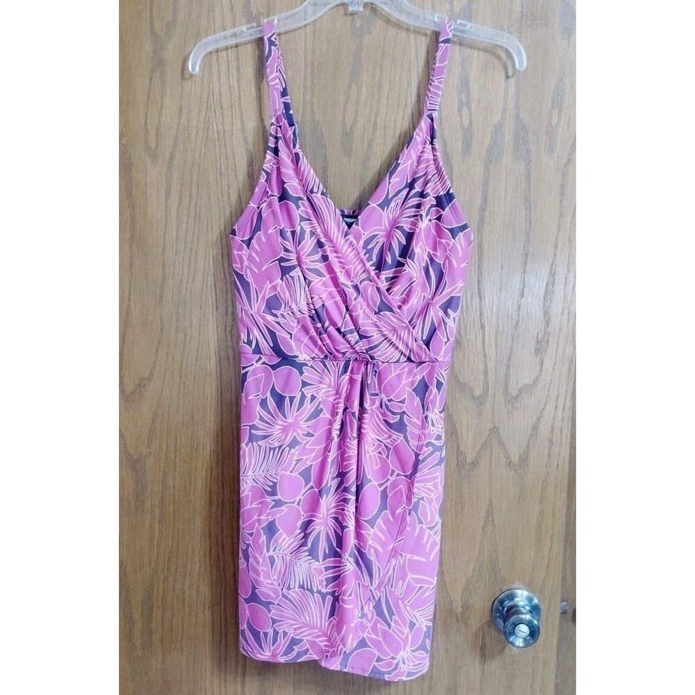 Lands' End Swimsuit One Piece Womens LARGE Pink Floral Skirt Built in Bra *READ